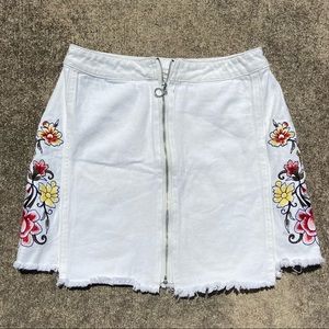 Honey Punch White Zip Up Denim Skirt
